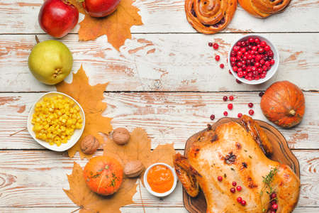 Composition with tasty food for Thanksgiving day on tableの写真素材