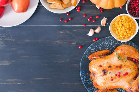 Composition with tasty food for Thanksgiving day on tableの写真素材