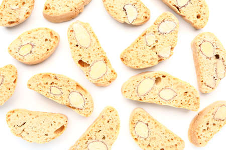 Sweet almond cookies on white backgroundの写真素材