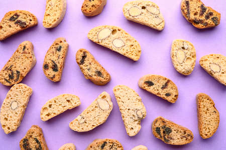 Sweet cookies on color backgroundの写真素材