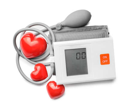 Electronic sphygmomanometer on white background