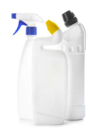 Bottles of detergents on white backgroundの写真素材