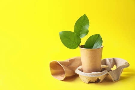 Different garbage on color background. Recycling concept