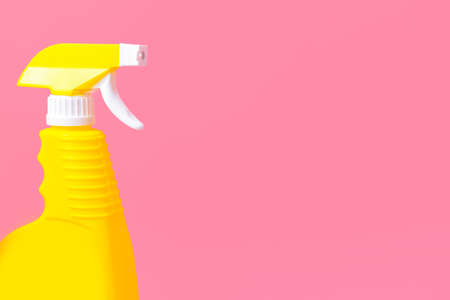 Bottle of detergent on color background