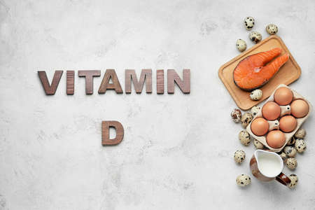 Healthy products rich in vitamin D on white backgroundの写真素材