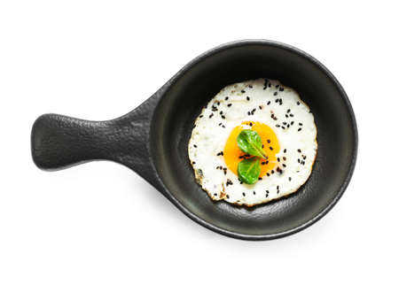 Tasty fried egg on white backgroundの写真素材