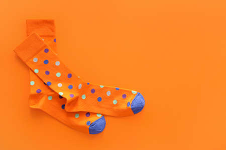 Cotton socks on color backgroundの写真素材