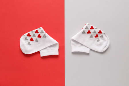 Cotton socks on color backgroundの写真素材