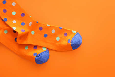 Cotton socks on color backgroundの写真素材