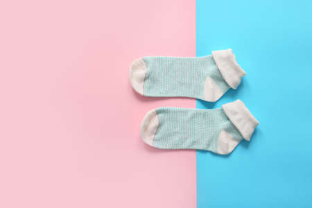 Cotton socks on color backgroundの写真素材