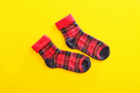 Cotton socks on color backgroundの写真素材