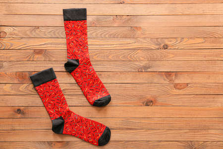 Cotton socks on wooden backgroundの写真素材