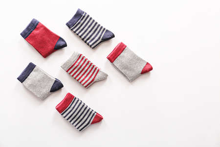 Different cotton socks on white backgroundの写真素材