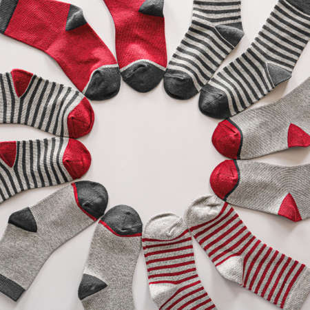 Different cotton socks on white backgroundの写真素材