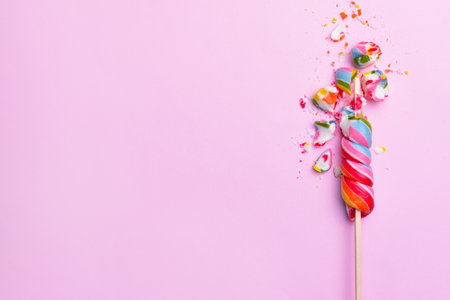 Crushed lollipop on color backgroundの写真素材