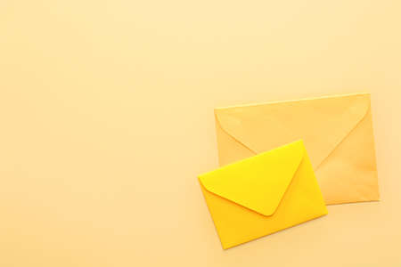 Paper envelopes on color backgroundの写真素材