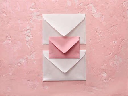 Paper envelopes on color backgroundの写真素材