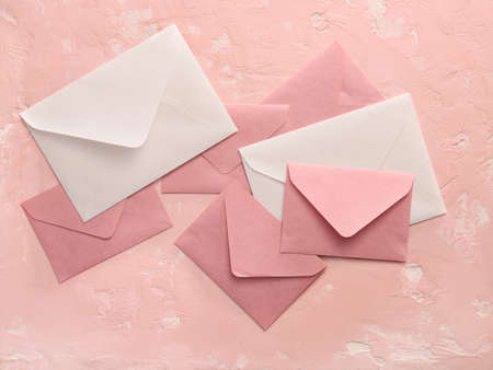 Paper envelopes on color backgroundの写真素材