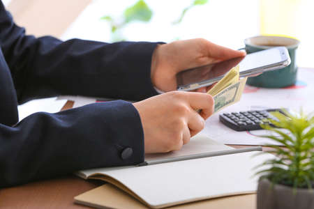 Bank manager working in office, closeup