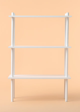 Empty shelving unit on color backgroundの写真素材