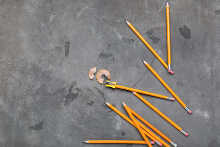 Ordinary pencils on gray background
