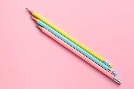 Ordinary pencils on color backgroundの写真素材