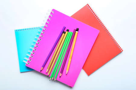 Set of school supplies on white backgroundの写真素材