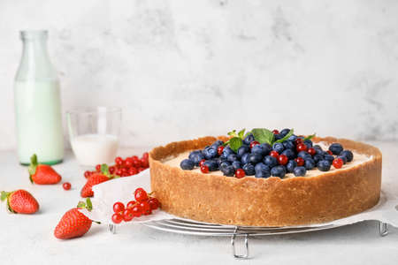 Sweet tasty cheesecake on tableの写真素材