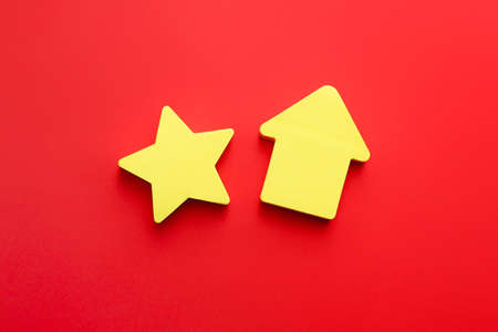 School erasers on color backgroundの写真素材