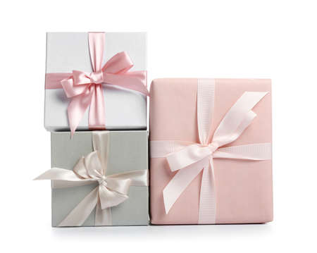 Beautiful gift boxes on white background
