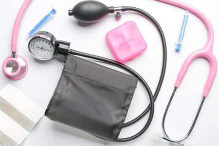 First aid kit on white background
