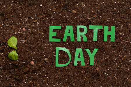 Plant and text EARTH DAY on soilの写真素材