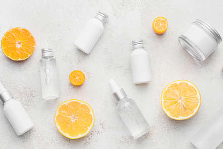 Different cosmetic products on white backgroundの写真素材