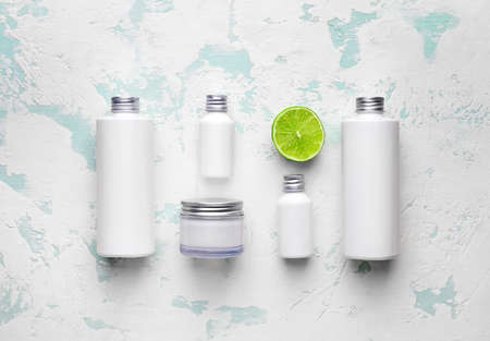 Different cosmetic products on white backgroundの写真素材