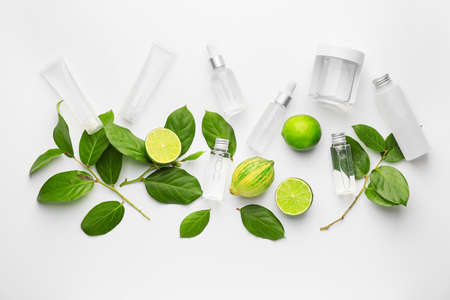 Different cosmetic products on white backgroundの写真素材