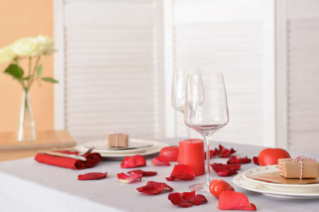Beautiful table setting for Valentine's Dayの写真素材
