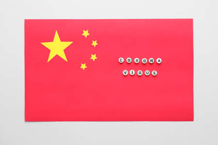 National flag of China with Coronavirus on white backgroundの写真素材