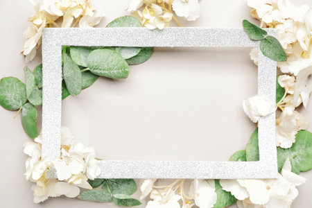 Beautiful flowers with frame on white background