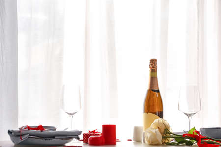 Beautiful table setting for Valentine's Day celebrationの写真素材