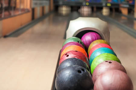 Stand with balls in bowling clubの写真素材