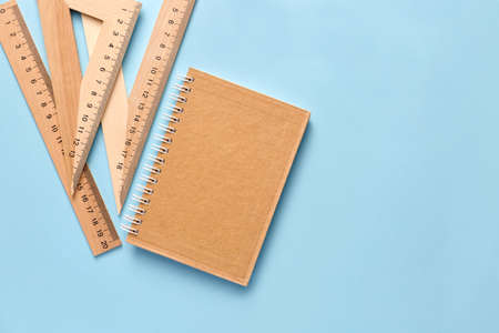 Notebook with rulers on color backgroundの写真素材