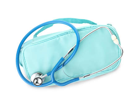 Stethoscope with bag on white backgroundの写真素材