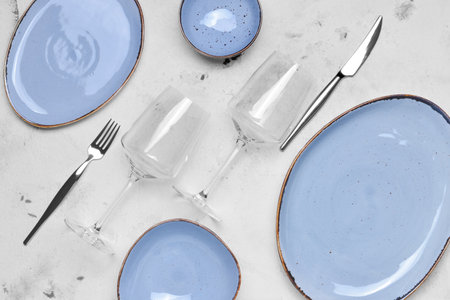 Simple table setting on white backgroundの写真素材