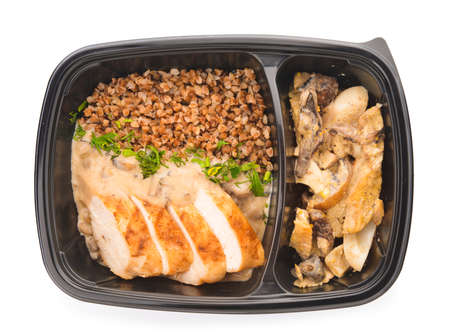 Container with healthy food on white backgroundの写真素材