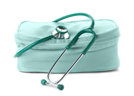 Stethoscope with bag on white backgroundの写真素材