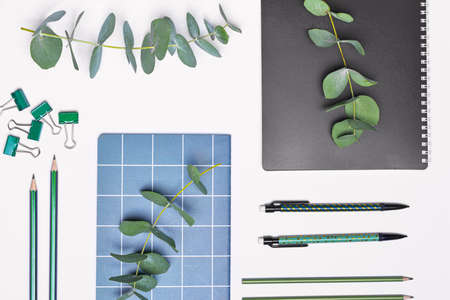 Set of school supplies on white backgroundの写真素材