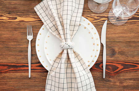 Beautiful table setting for wedding celebration in restaurant