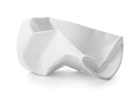 Crumpled paper cup on white background. Recycling conceptの写真素材