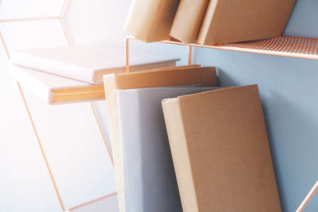 Shelf with books on light wallの写真素材