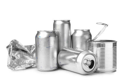 Different metal garbage on white background. Recycling conceptの写真素材